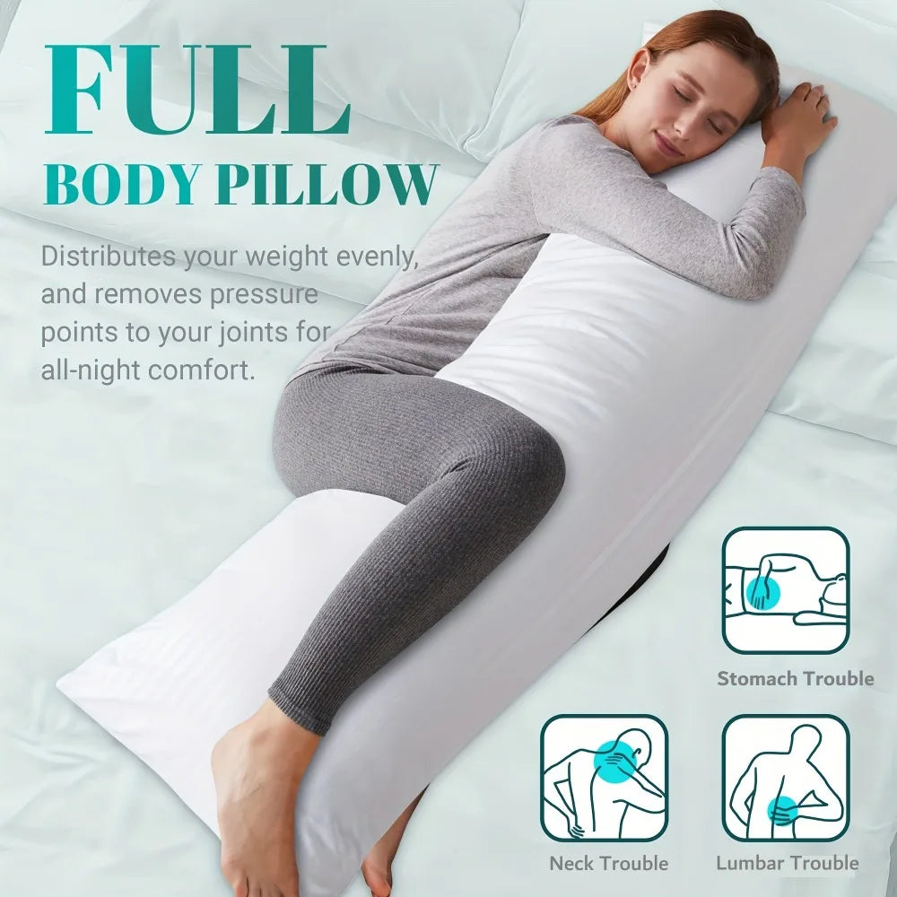 [Fluffy Body Pillow] Fluffy White 1pc Full Body Pillow Insert - Firm Large Body Pillow for Side and Back Sleepers,Sleep Pillow ﻿