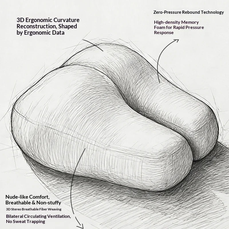 Hip-shaped Pillow for Stomach Sleeping, 3D Foam Bolster Pillow, Creative Butt Cheeky Face Down Pillow Cushion for Couples